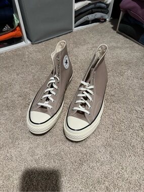 Converse High Top Sneakers - Taupe Canvas with Off-White Accents